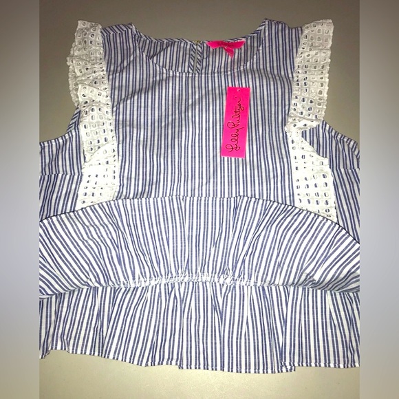 Lilly Pulitzer NWT Ellis Peplum Ruffle Sleeveless Top  Blue Thistle Size L - Picture 7 of 9